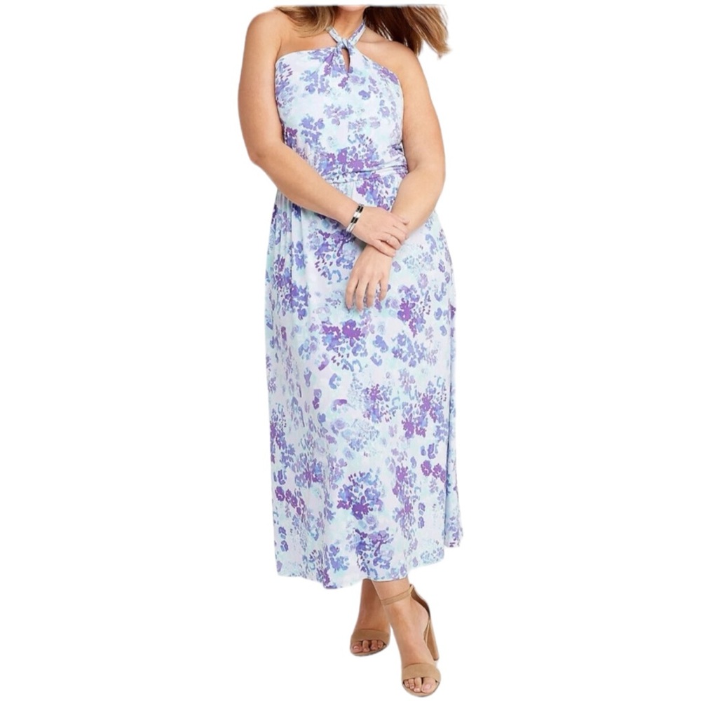J JASON WU Regular Halter Maxi Dress Lavender/Blue Hydrangea Print Size XL